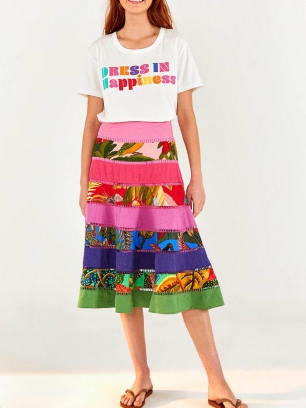 FARM Rio Pink Multi Tiered Midi Skirt